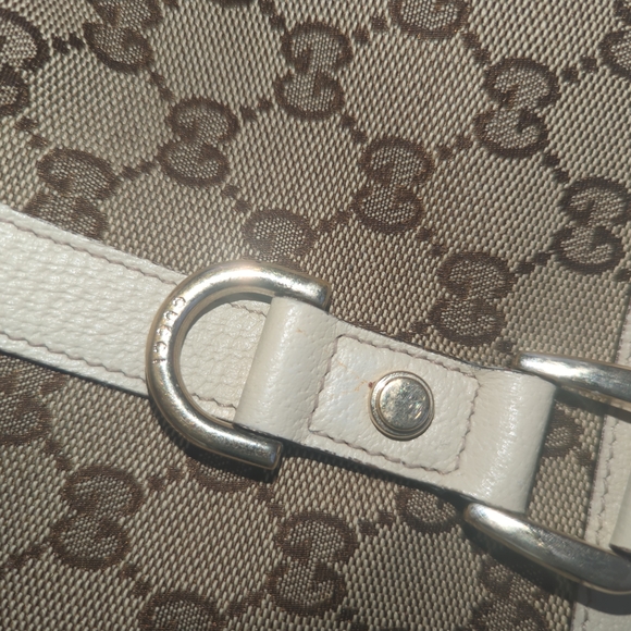 Gucci Monogram Tote GG Abbey Cream Leather Canvas Medium Bag Purse Gift EUC Chic - Picture 11 of 14